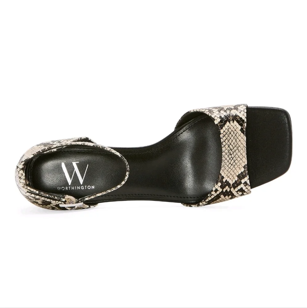 Worthington Victoria Faux Snakeskin Print Ankle Strap Block Heel Sandals 8